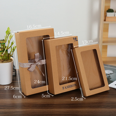 Dekoracyjne pudełko na szalik z okienkiem Kraft Paper Bag Z błyszczącym laminowaniem Bow