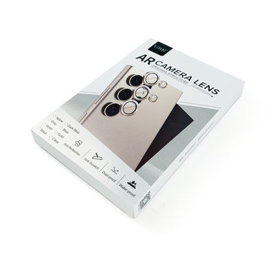 Niestandardowy drukowany srebrny papier. Składana osłona obiektywu aparatu. Pudełko ze szkła hartowanego z okienkiem